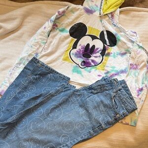 Disney Tie-Dye Mickey Mouse Hoodie and Smiley Jeans Outfit